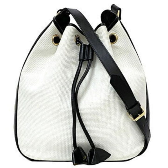 Saint Laurent Yves Drawstring Shoulder Bag White Navy Blue Leather - Picture 1 of 9